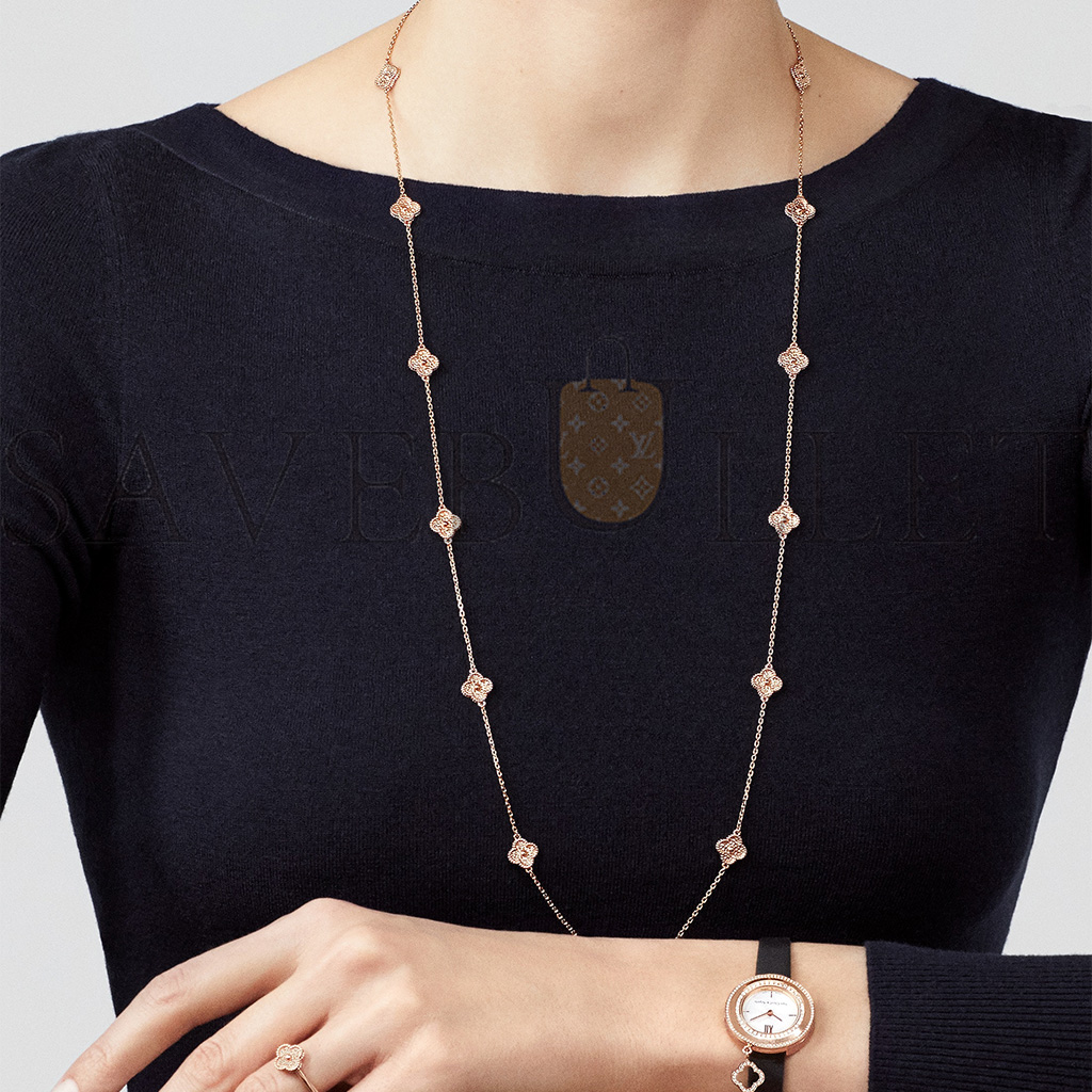 V*N CL*F arpels sweet alhambra long necklace, 16 motifs - rose gold  vcaro8dg00